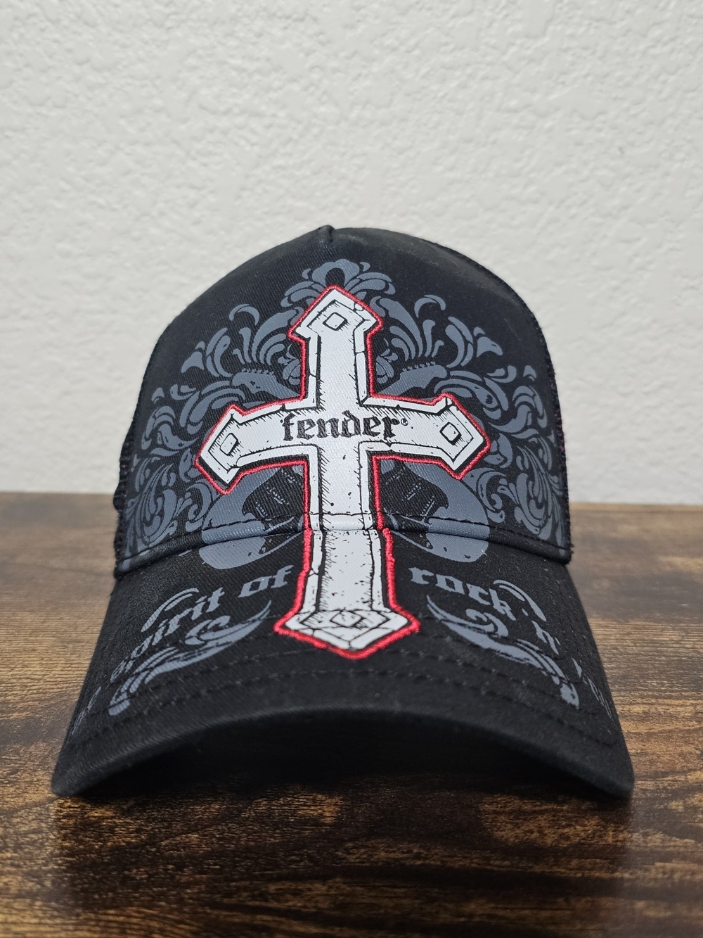 Vintage Fender Black Cap with Cross Design